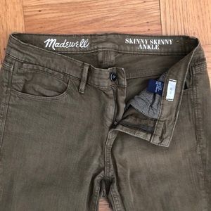Olive green madewell skinny skinny ankle denim